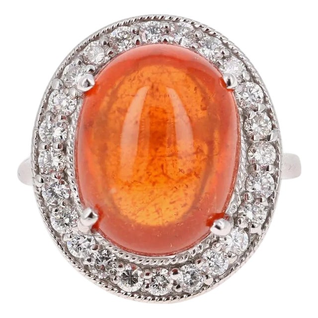 17.11 Carat Mandarin Garnet Diamond White Gold Cocktail Ring, Size 7 For Sale