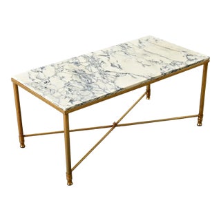 French Mid 20th Century Marble and Brass Coffee Table For Sale