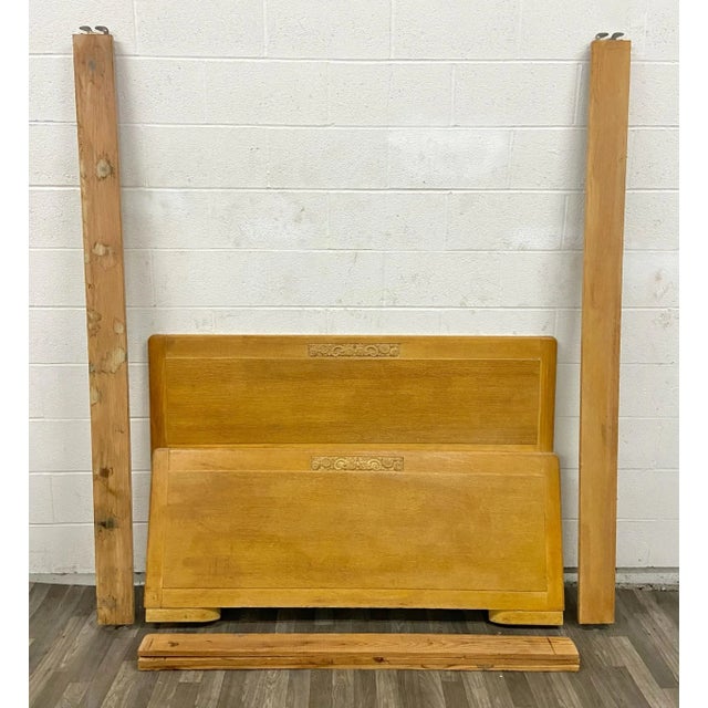 This is an absolutely gorgeous and rare vintage Thomasville Mid Century Blonde Art Deco style FULL sized bed with ornate...