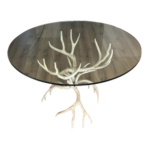 Lodge Cabin Antler Table – Arthur Court Cast Aluminum Base With Glass Top