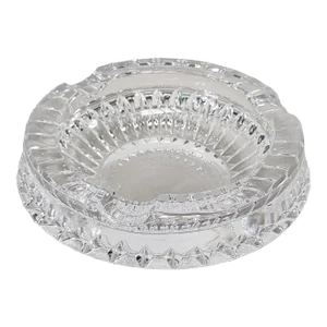 Vintage Round Faceted Crystal Glass Ashtray Catchall Dish 60s