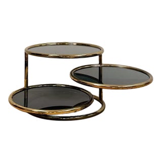 Milo Baughman Style Tubular Chrome Swivel Coffee Table Smokey Glass MCM For Sale