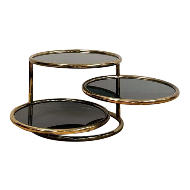 Milo Baughman Style Tubular Chrome Swivel Coffee Table Smokey Glass MCM For Sale