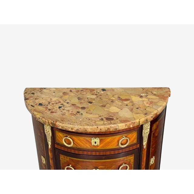 Brown Louis Xvi, Diminutive Demilune Commodes, Inlaid Wood, Bronze, France, 19th C. For Sale - Image 8 of 18
