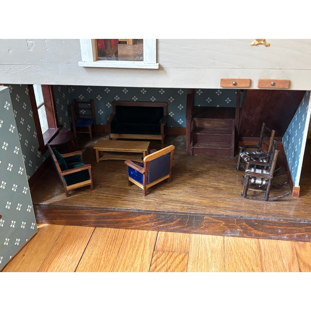 Early 20th Century Bench Made Folk Art Colonial Dollhouse, Furnished For Sale - Image 14 of 17