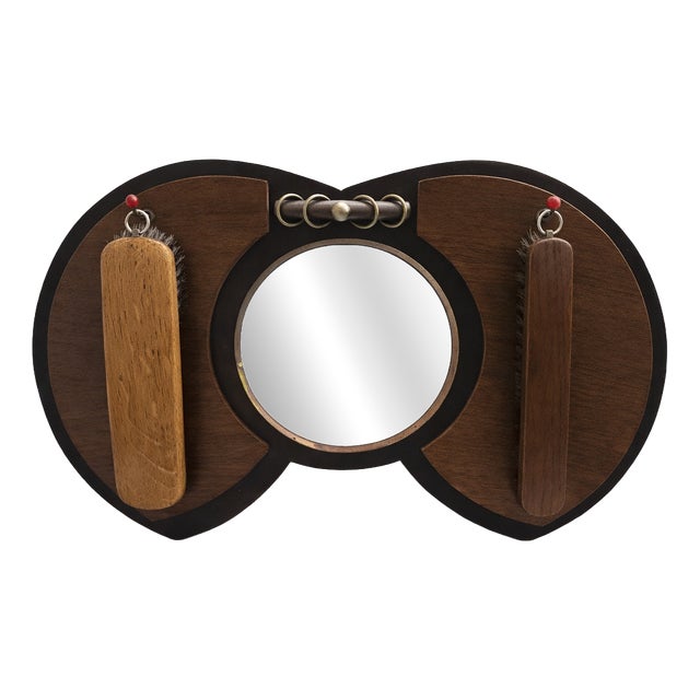 Art Deco Amsterdam School Oak Hallway Mirror with Integrated Brushes, 1920s, Set of 3 For Sale