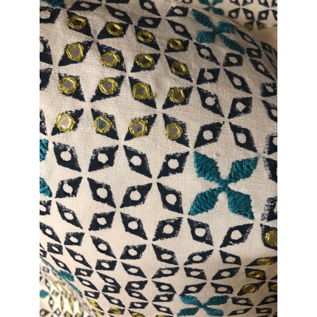 2010s Mughal Blue Mahalaxmi Fabric Pillows by Seemakirch Bolsters- a Pair For Sale - Image 5 of 7