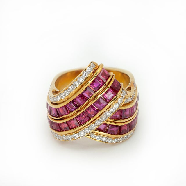 1980s Vintage 18k Yellow Gold Ruby and Diamond Cocktail Ring, Size 6.5 For Sale - Image 16 of 16