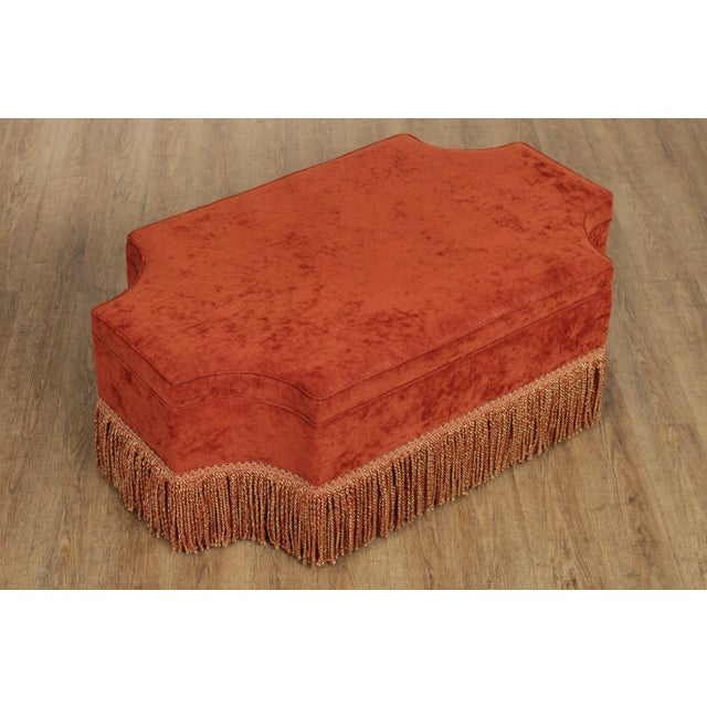 High Quality Custom Upholstered Ottoman Footstool with Silk Fringe Tassel Skirt