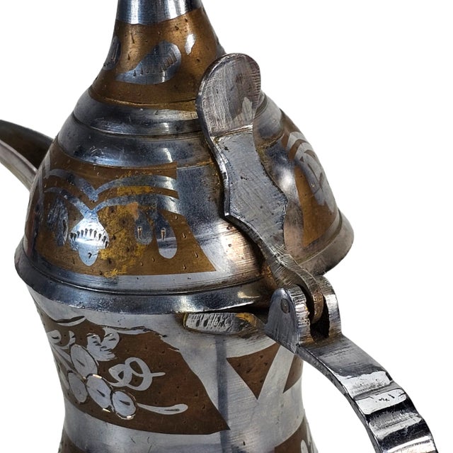 Mid-Century Saudi Brass & Silver Inlay Dallah – Crossed Swords, Pat. No. 143237 For Sale In San Francisco - Image 6 of 12