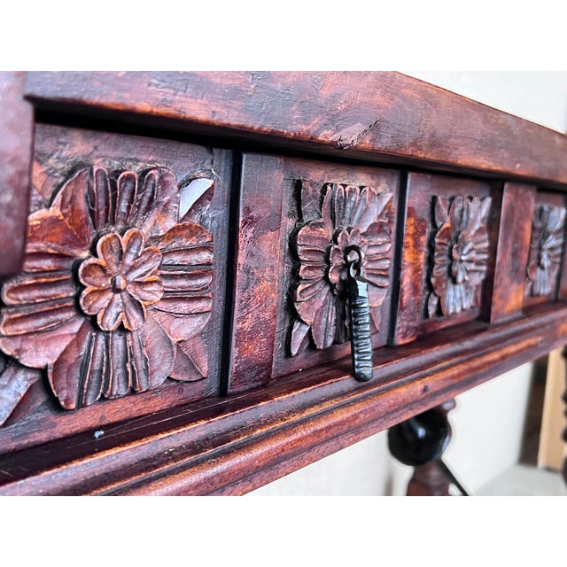 19th Spanish Console Table With Two Carved Drawers and Original Hardware For Sale In Miami - Image 6 of 11