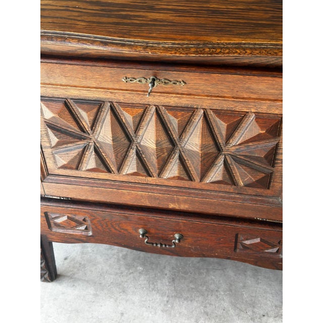 Small Carved Oak Storage Unit, 1930 For Sale - Image 12 of 18