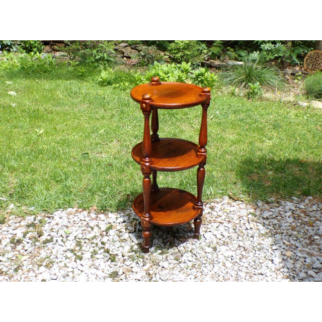 American Vintage Ethan Allen Old Tavern Collection Pine 3 Tier Table Plant Stand For Sale - Image 3 of 12