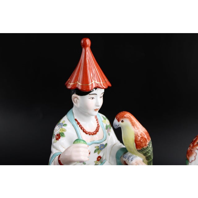Gold VTG Pair of Chelsea House Chinoiserie Figures Meissen Style Monkey Parrot For Sale - Image 8 of 11