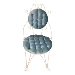 Mid Century Metal Blue Velvet Parlor Chair For Sale