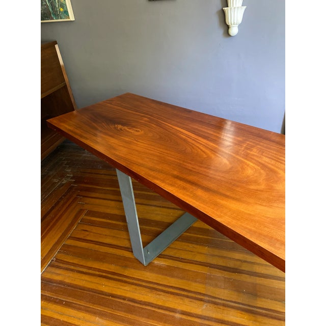 Mid-Century Modern Mid Century Solid Sapele Mahagony Slab Dining Table For Sale - Image 3 of 12