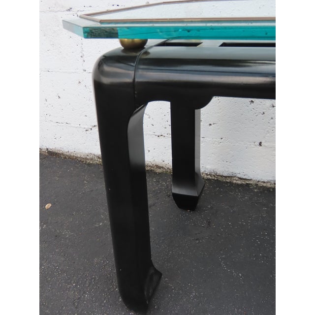 Hollywood Regency Black Painted Glass Top Side Tables a Pair 6901 For Sale - Image 13 of 18