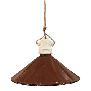 1920s Industrial Brown Enamel Cone Factory Pendant Light For Sale