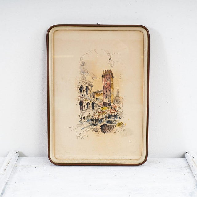 Lutes, Panoramic View, Watercolor For Sale - Image 5 of 5