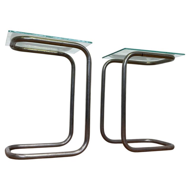 Bauhaus Tubular Steel Chrome Side Tables with Glass, 1930s, Set of 2 For Sale - Image 9 of 9