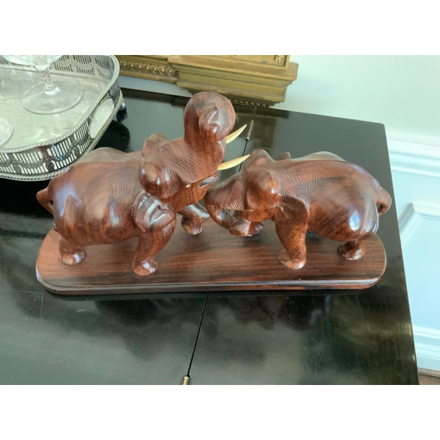 1950s Hand Carved Teak Statue of Elephants Playing For Sale In Chicago - Image 6 of 9