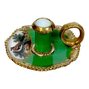 19th Century Antique Spode Ornithological Miniature Chamberstick