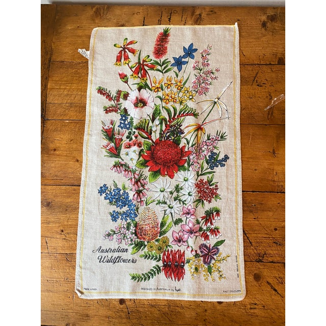 Vintage Australian Wildflower Linen Tea Towel "Designed in Australia by Heil".