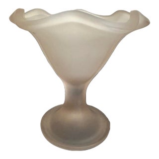Vintage Late 20th Century Frosted Pink Glass Dessert Pedestal Bowl For Sale