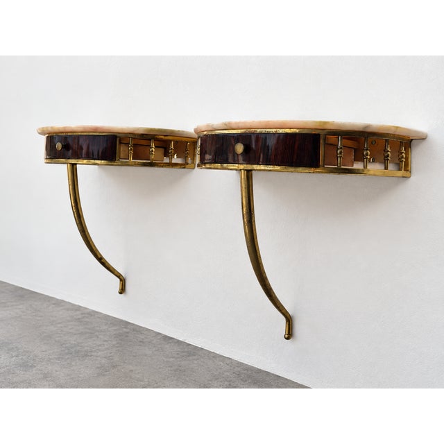 1950s Mid-Century Modern Marble and Brass Wall-Mounted Nightstands, Italy, 1950s, Set of 2 For Sale - Image 5 of 10