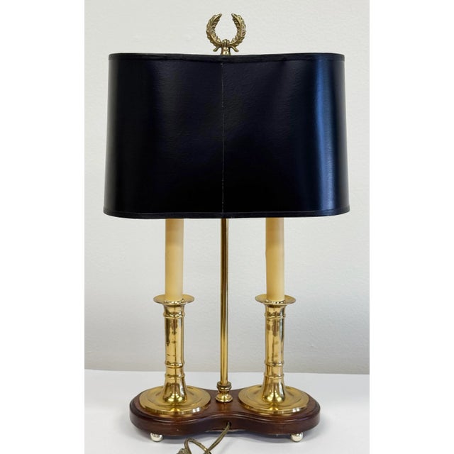 Vintage French Style Wood and Brass Bouillotte Table Lamp For Sale - Image 4 of 7