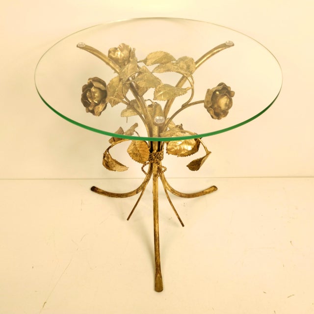 Mid-Century Modern Vintage Hollywood Regency Metal Rose Side Table by Hans Kogl, 1970s For Sale - Image 3 of 13