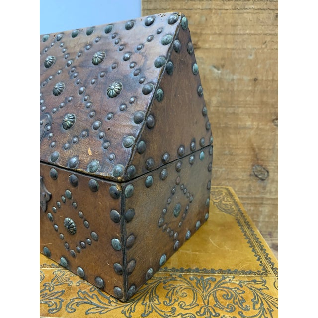 Vintage Cathedral Top Spanish Chest with Brass Fittings & Nailhead Design. Made in the Mid 20th Century