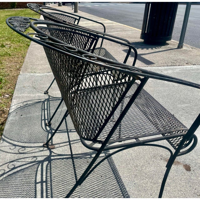 Mid-Century Modern Mid 20th Century Russell Woodard Grapevine Barrel Back Wrought Iron Grape Pair of Chairs For Sale - Image 3 of 12