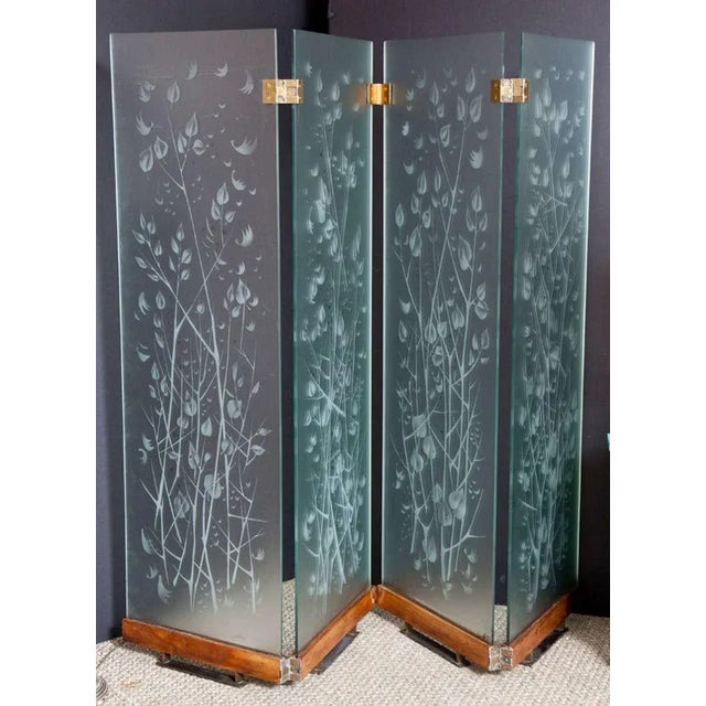 French Four-Panel Etched Glass Screen For Sale - Image 3 of 10