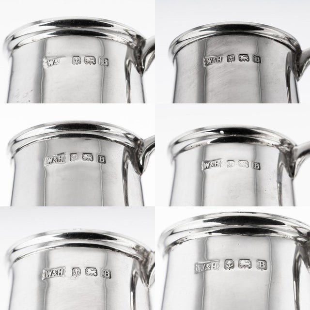 20th Century Silver Tankard Shot Cups from Walker & Hall, 1926, Set of 6 For Sale - Image 11 of 12