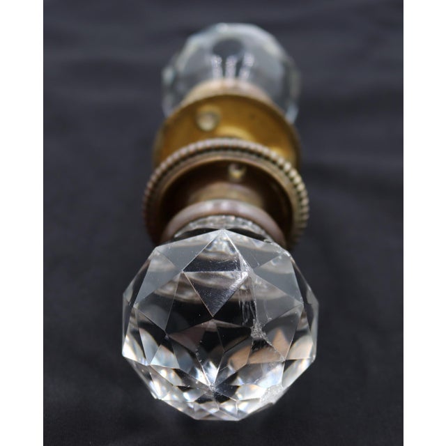 Metal Vintage Faceted Glass Brass Passage Door Knob Set For Sale - Image 7 of 8
