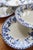 Set of six antique Dresden porcelain soup plates, decorated with an elegant cobalt blue floral design and a geometric...