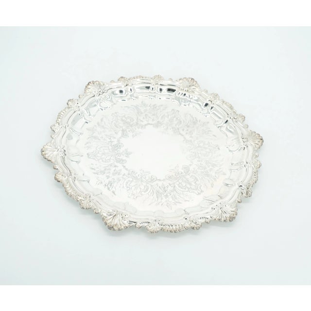 English English Sheffield Silver Plate / Engraved Interior Round Serving Tray For Sale - Image 3 of 9