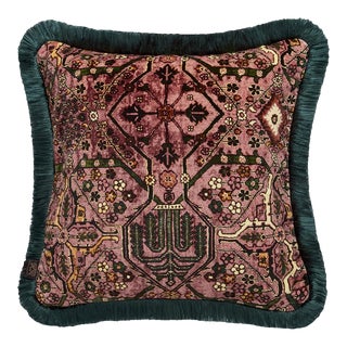 House of Hackney Mey Meh Medium Fringed Velvet Cushion - Blush For Sale