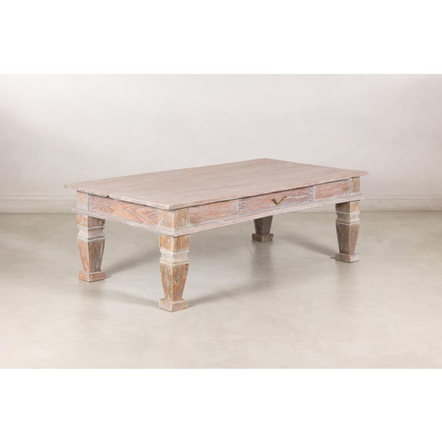 Late 20th Century Vintage Whitewashed Teak Coffee Table with Single Drawer For Sale - Image 5 of 18