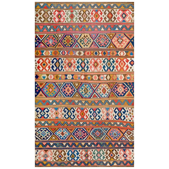 1920s Multicolor Geometric Kilim Antique Caucasian Flat-Weave Carpet 6'3" X 10' Wool Rug For Sale - Image 15 of 17
