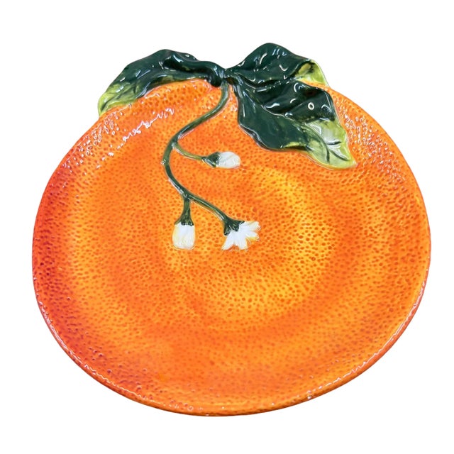 Casa Bella Vintage Bella Casa Orange/Tangerine Plate With Floral Detail For Sale - Image 4 of 5