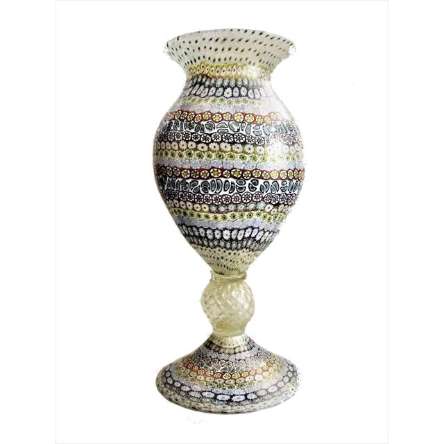 Light Yellow Vintage Maestro Imperio Rossi Murano Millefiori Art Glass Vase For Sale - Image 8 of 8