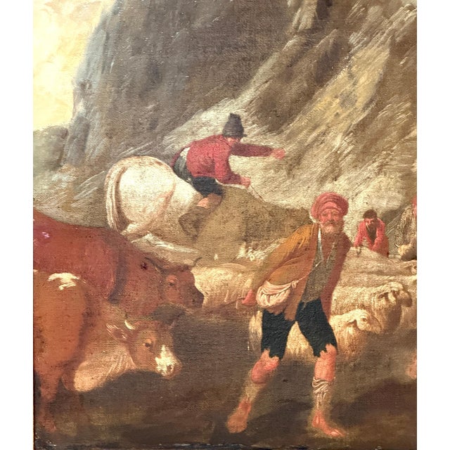 18th Century Dutch/ Flemish Italianate Pastoral River Landscape with Shepards For Sale - Image 12 of 18