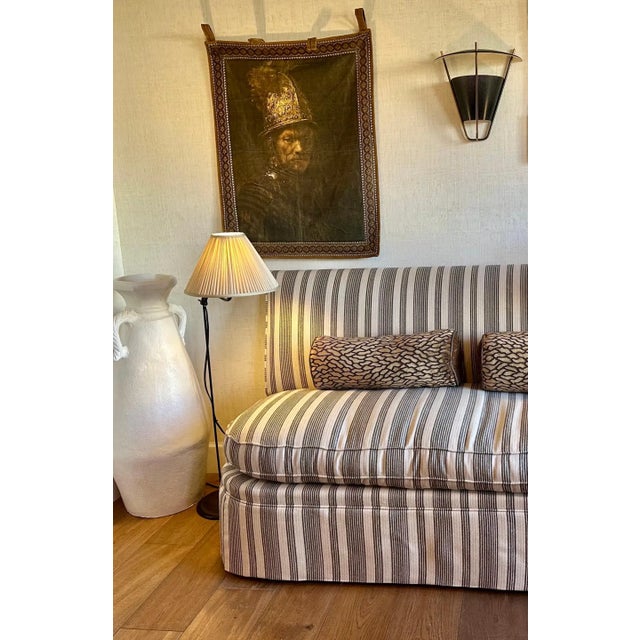 Custom Pair of Bolster Pillows With Lush Patterned Velvet and Leather Trim For Sale - Image 4 of 11