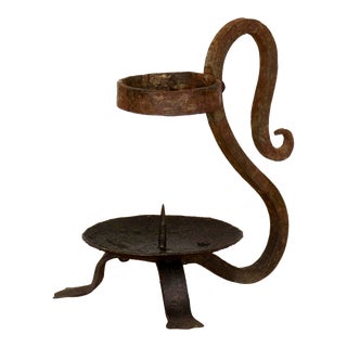 1940s Spanish Forged Iron Candle Holder For Sale
