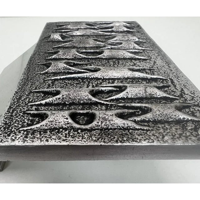 Silver Brutalist Metal Door Handle with Relief Pattern, 1970s For Sale - Image 8 of 12