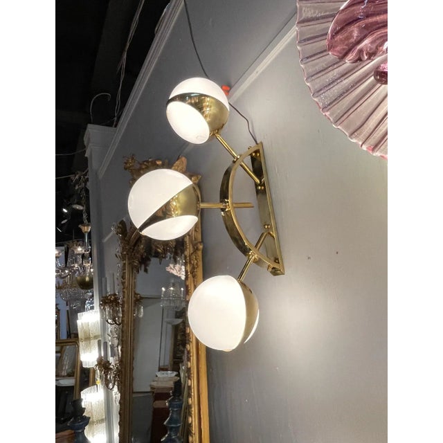 2000 - 2009 Modern Murano Brass & Glass Ball Form Sconces - A Pair For Sale - Image 5 of 6