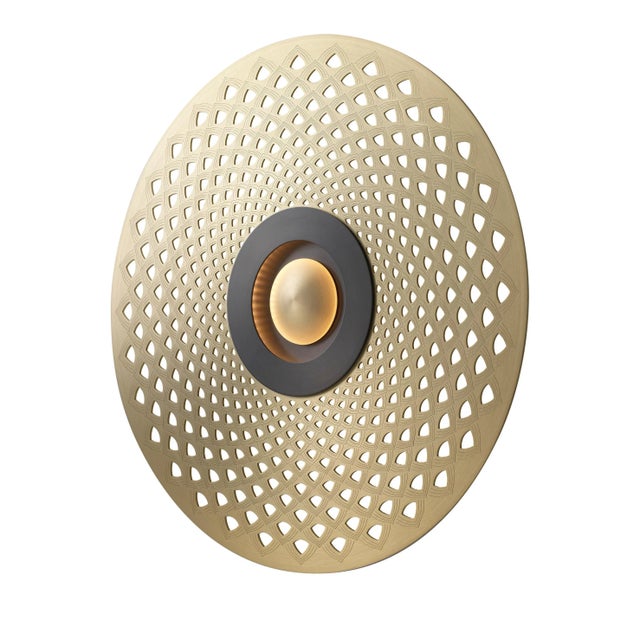 Earth mandala wall light by emilie cathelineau dimensions: d44 x h5 cm materials: solid brass,polycarbonate diffuser....