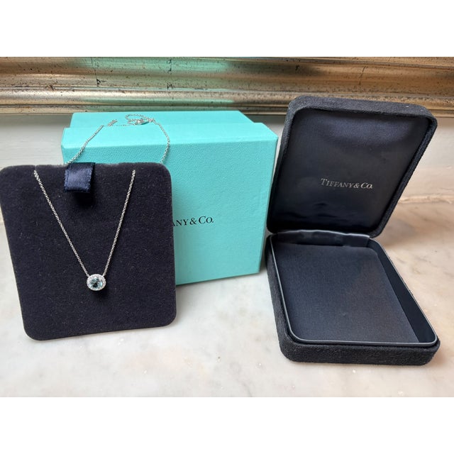 Tiffany & Co. Platinum Soleste Aquamarine & Diamond Necklace 1.00ct 3.88g For Sale - Image 11 of 12